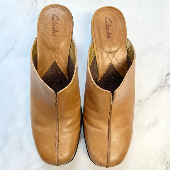 Clarks Chunky Platform Leather Slip On Casual Mule Brown Block Heel Women Size 8 - Picture 5 of 14